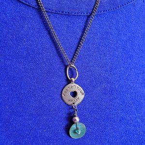20" Gunmetal Inspirational Button Pendant Necklace